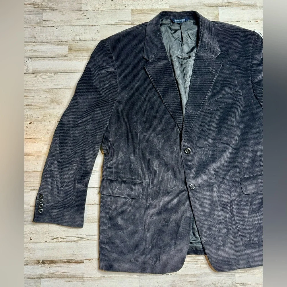 Stafford Blazer Sport Coat Mens 46R Black Corduroy Classic Fit